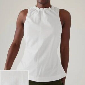 White Athleta Sleeveless Blouse- Medium- Ruffle Neck- Cinched Back
